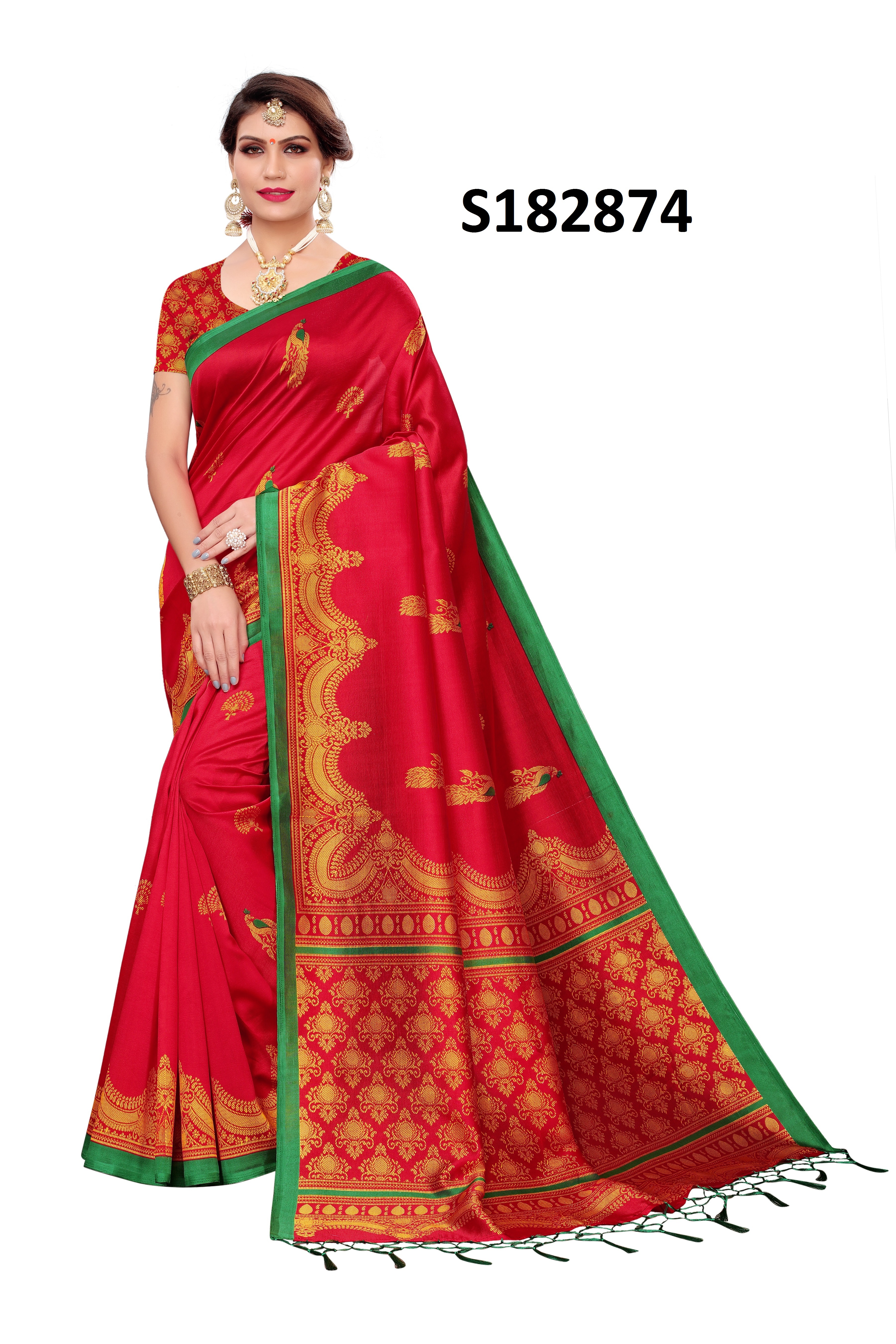 Kalamkari Silk Saree - 6.3 Meters, Multicolor Printed Design | Cotton Silk Fabric, Stylish Banarsi Style, Sequins Closure, Suitable For All Seasons