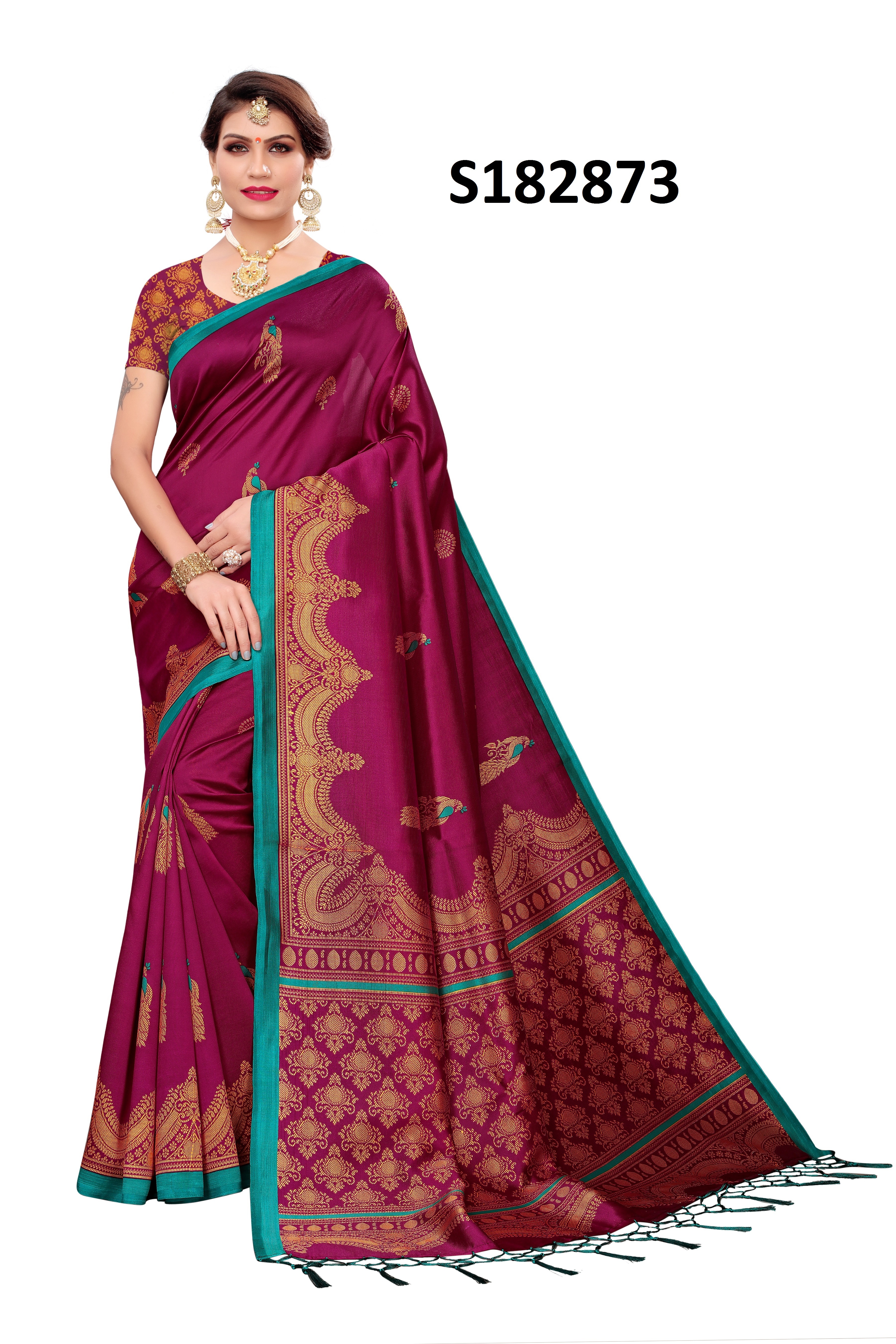 Kalamkari Silk Saree - 6.3 Meters, Multicolor Printed Design | Cotton Silk Fabric, Stylish Banarsi Style, Sequins Closure, Suitable For All Seasons