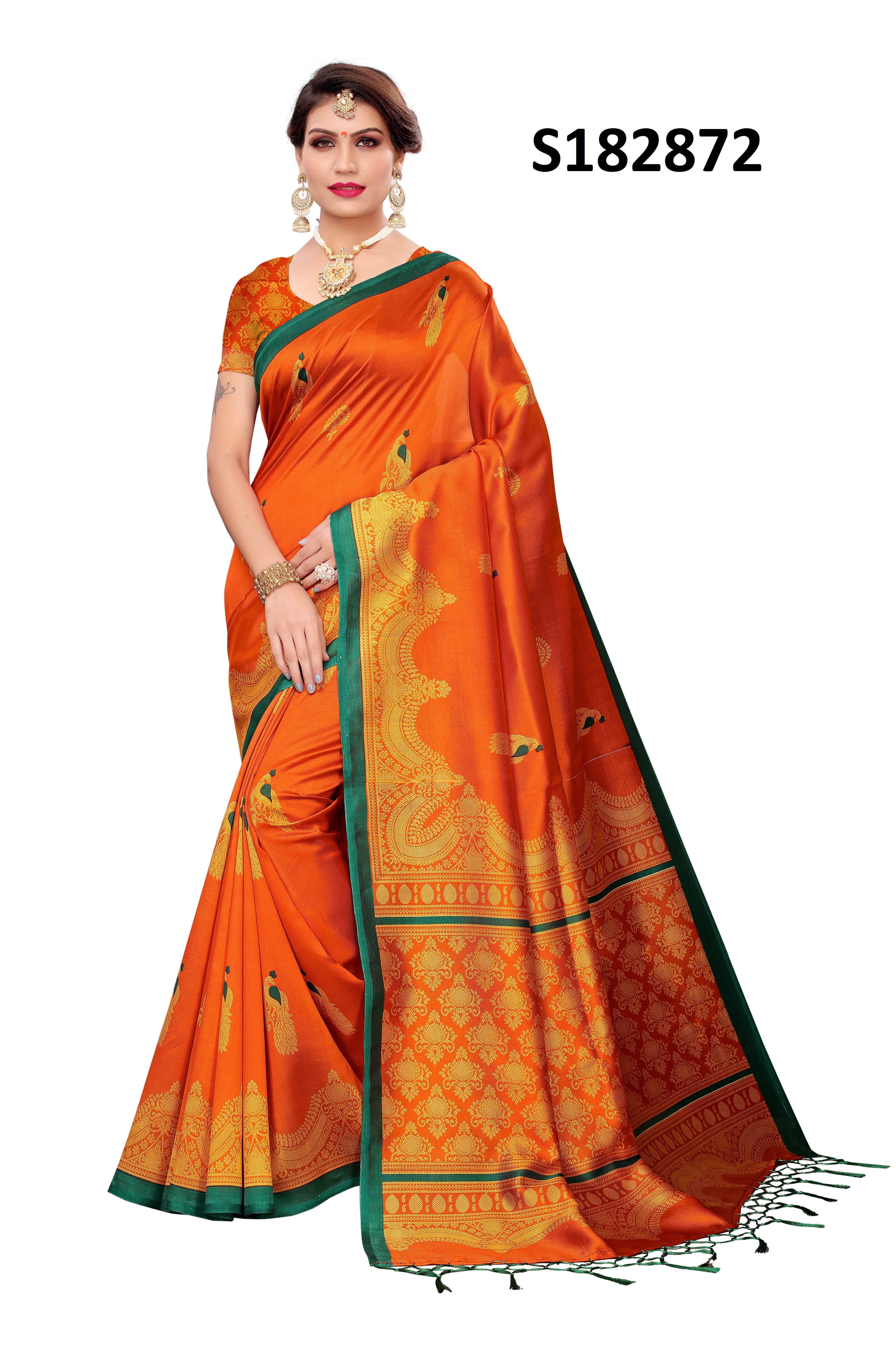 Kalamkari Silk Saree - 6.3 Meters, Multicolor Printed Design | Cotton Silk Fabric, Stylish Banarsi Style, Sequins Closure, Suitable For All Seasons