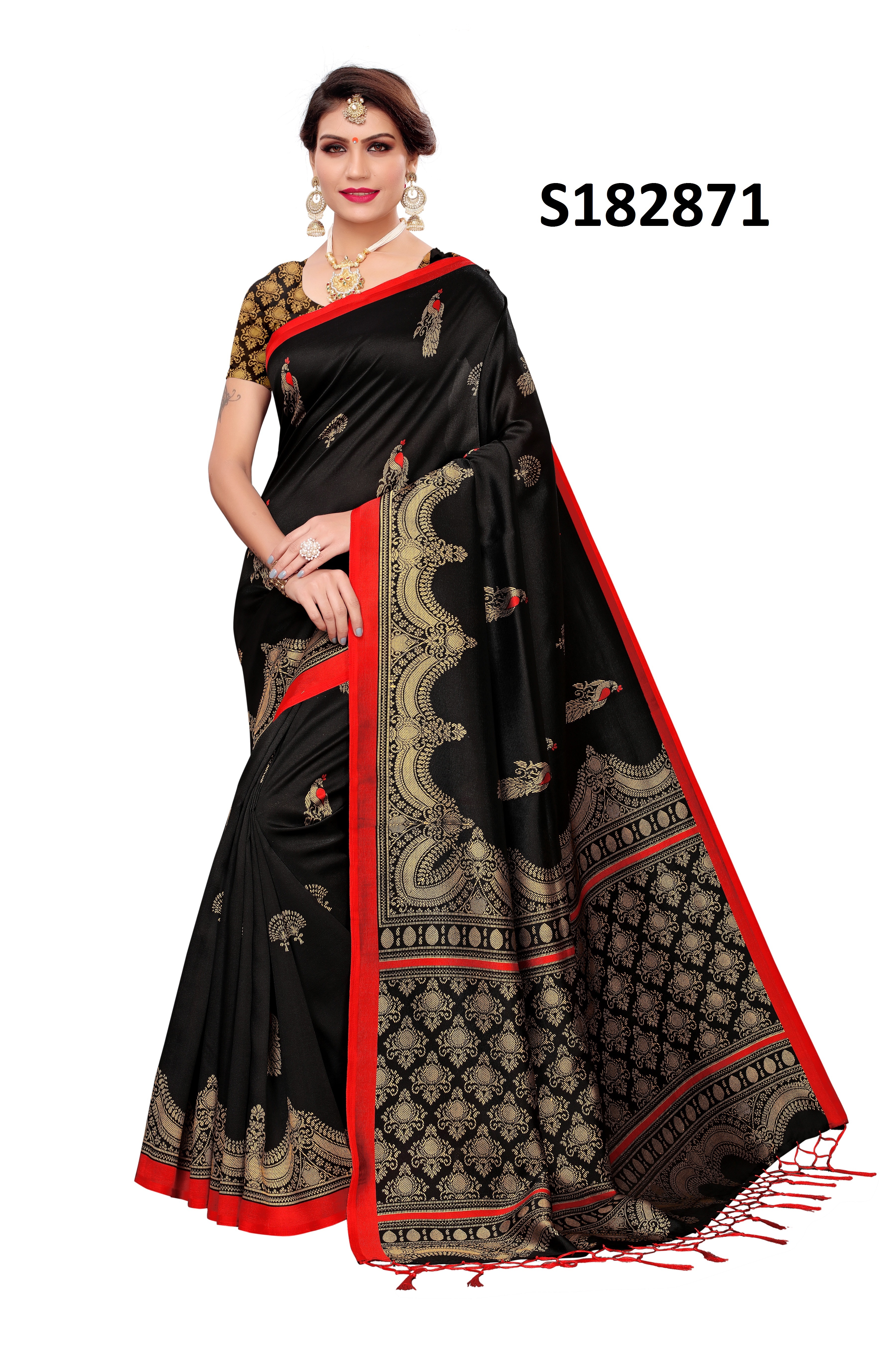 Kalamkari Silk Saree - 6.3 Meters, Multicolor Printed Design | Cotton Silk Fabric, Stylish Banarsi Style, Sequins Closure, Suitable For All Seasons
