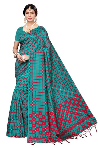 New Bollywood Style Full Checks Jhalar Style Kalamkari Saree - 6.3 Meter Cotton Silk Fabric, Multicolor Printed Pattern | Versatile for All Seasons, Banarsi Style