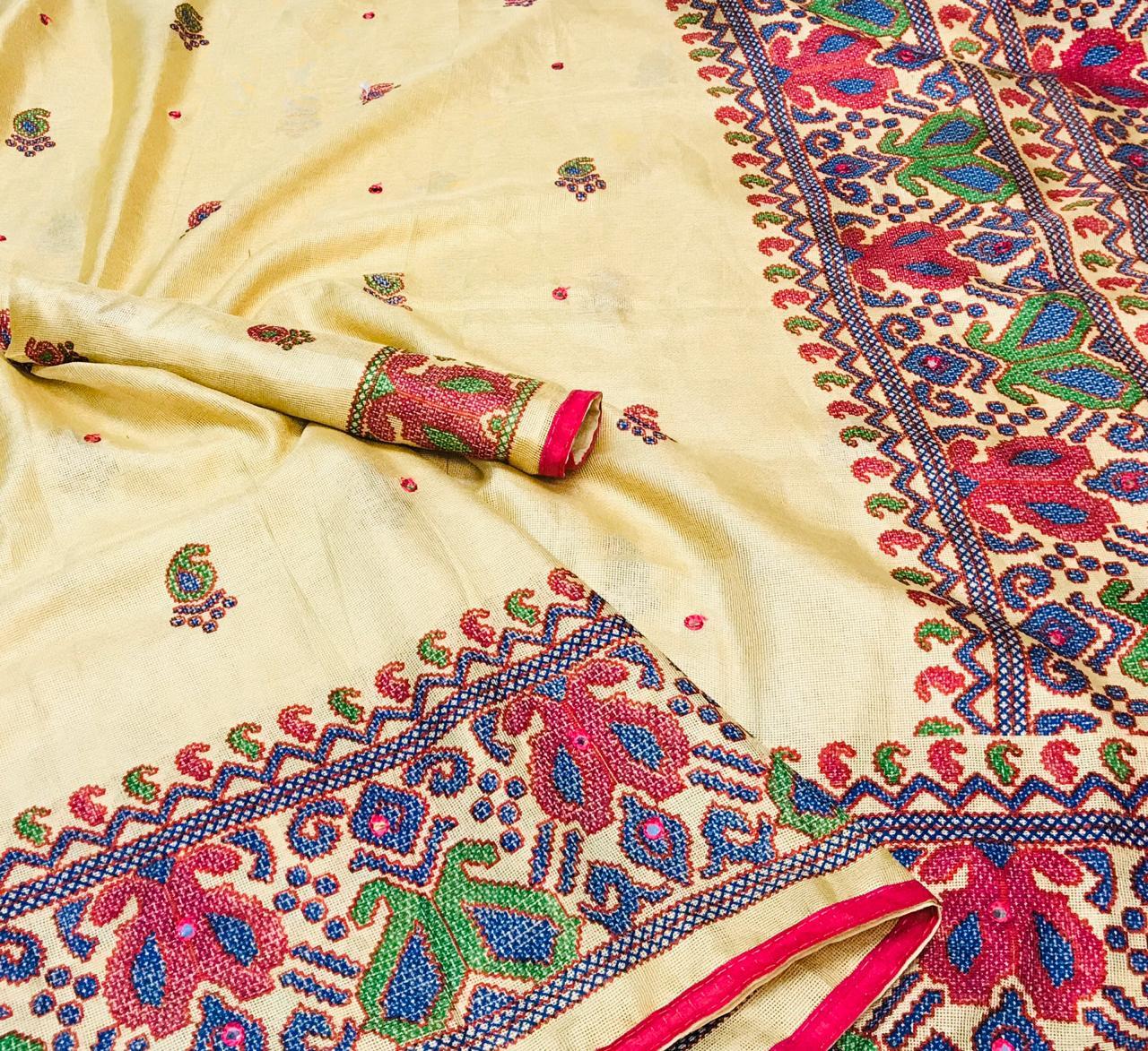 Monika Jute Silk With Aari Mirror Saree