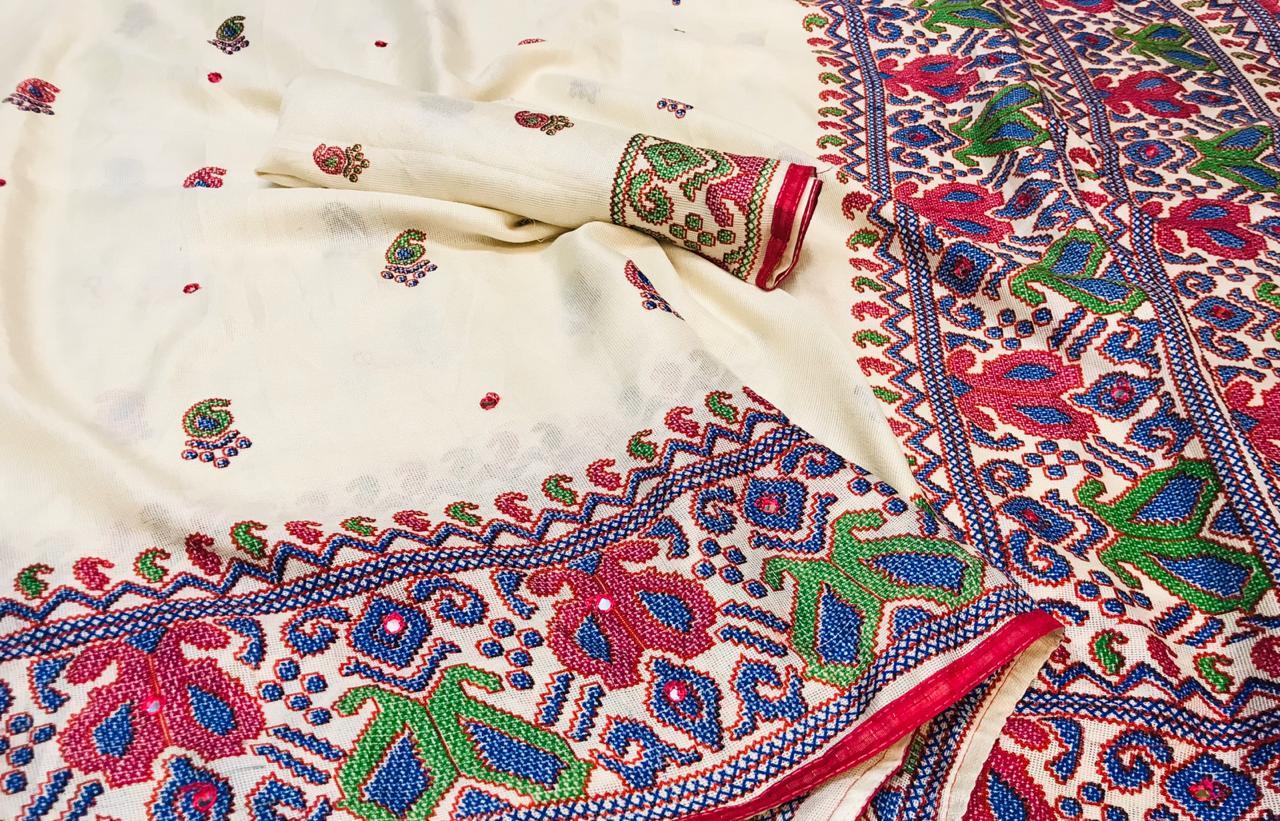 Monika Jute Silk With Aari Mirror Saree