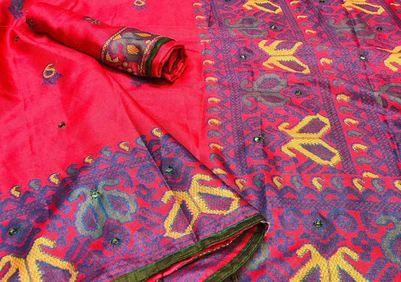 Monika Jute Silk With Aari Mirror Saree