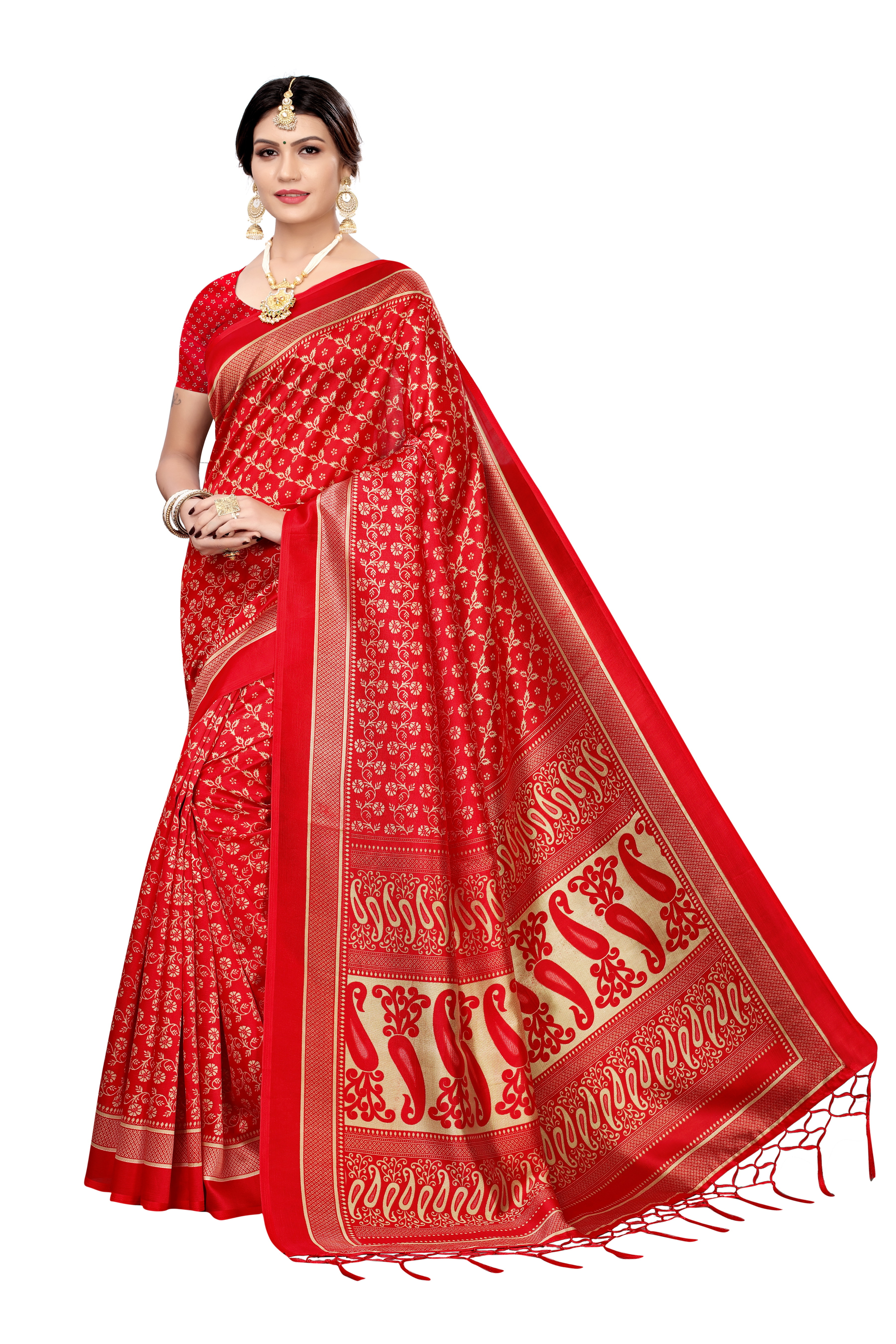 New Banarasi Silk Jhalar Style Kalamkari Saree - Cotton Silk, 6.3 Meter Length With Blouse Piece, Multicolor Printed Pattern, Suitable For All Seasons