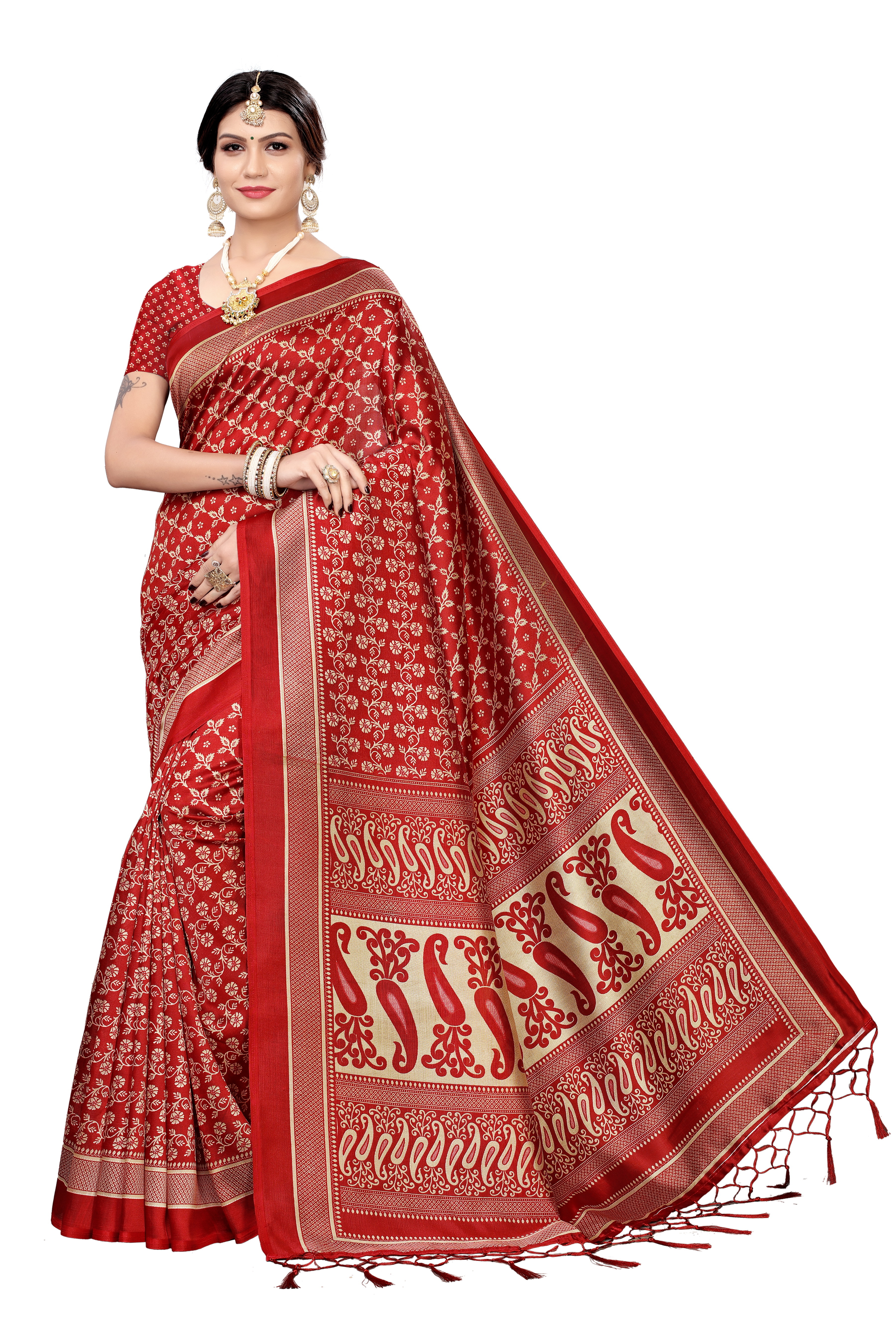 New Banarasi Silk Jhalar Style Kalamkari Saree - Cotton Silk, 6.3 Meter Length With Blouse Piece, Multicolor Printed Pattern, Suitable For All Seasons