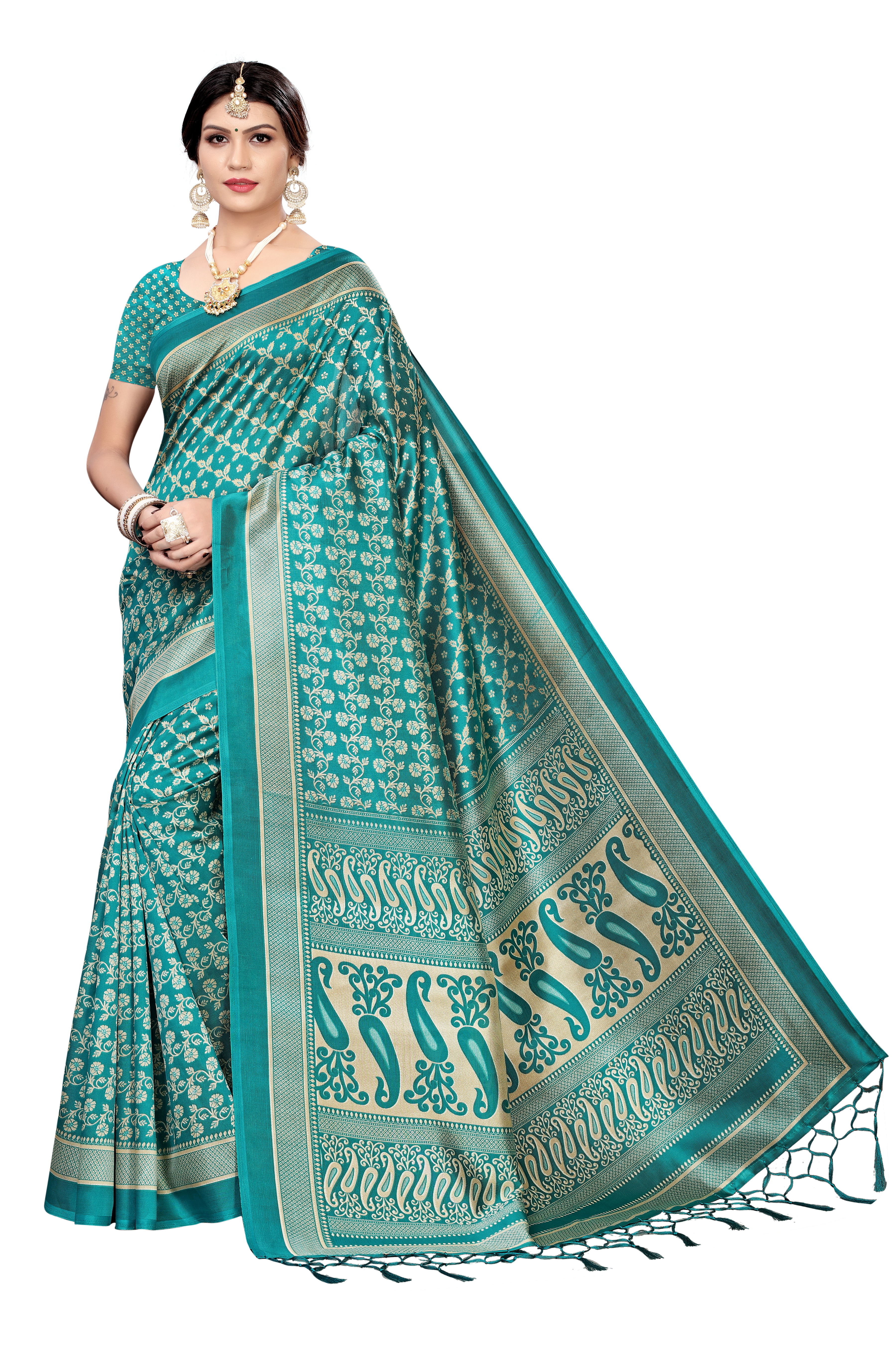 New Banarasi Silk Jhalar Style Kalamkari Saree - Cotton Silk, 6.3 Meter Length With Blouse Piece, Multicolor Printed Pattern, Suitable For All Seasons
