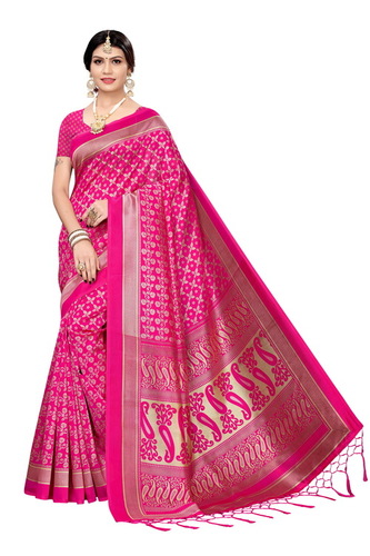 New Banarasi Silk Jhalar Style Kalamkari Saree - Cotton Silk, 6.3 Meter Length With Blouse Piece, Multicolor Printed Design | Ideal For All Seasons