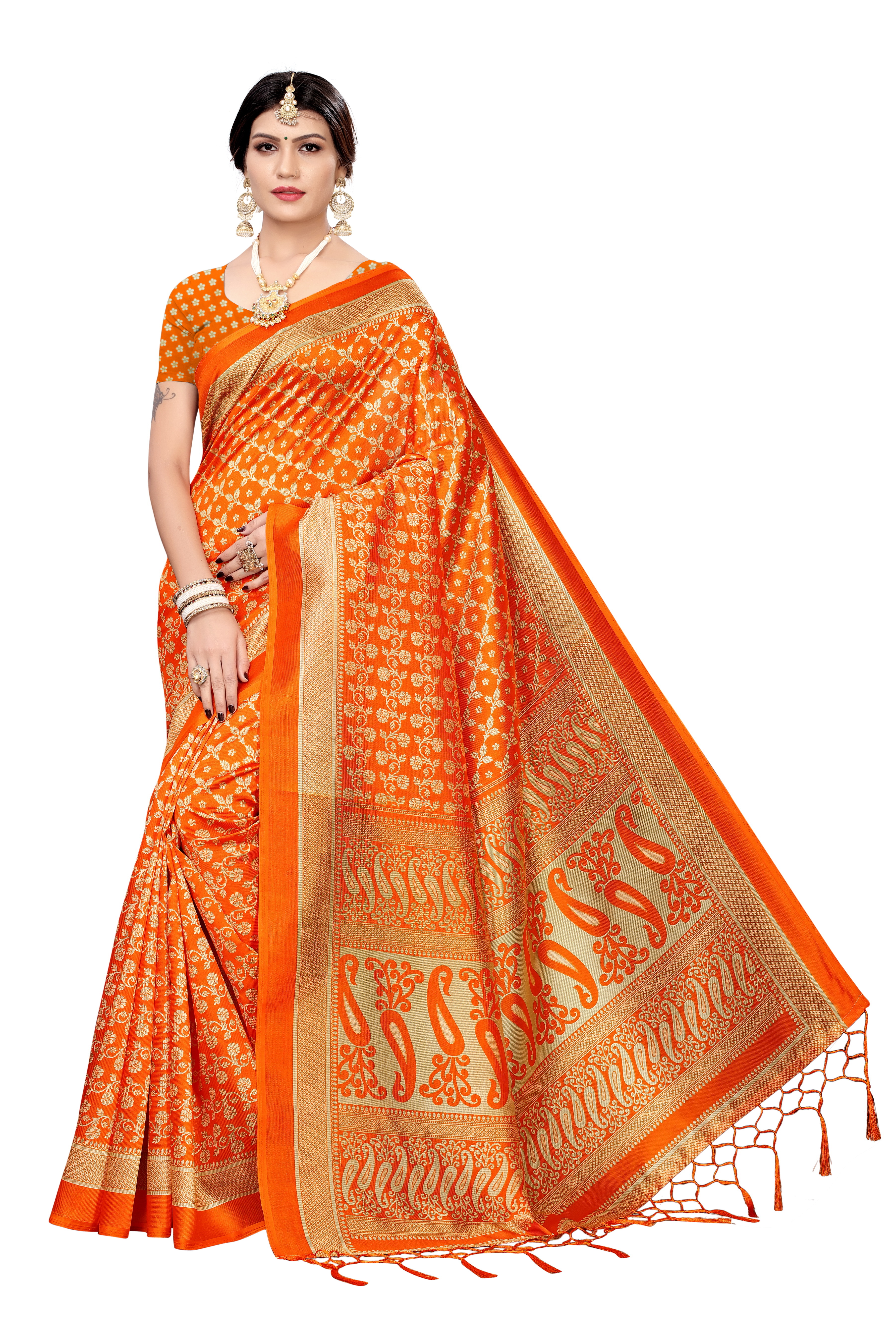 New Banarasi Silk Jhalar Style Kalamkari Saree - Cotton Silk, 6.3 Meter Length With Blouse Piece, Multicolor Printed Design | Ideal For All Seasons