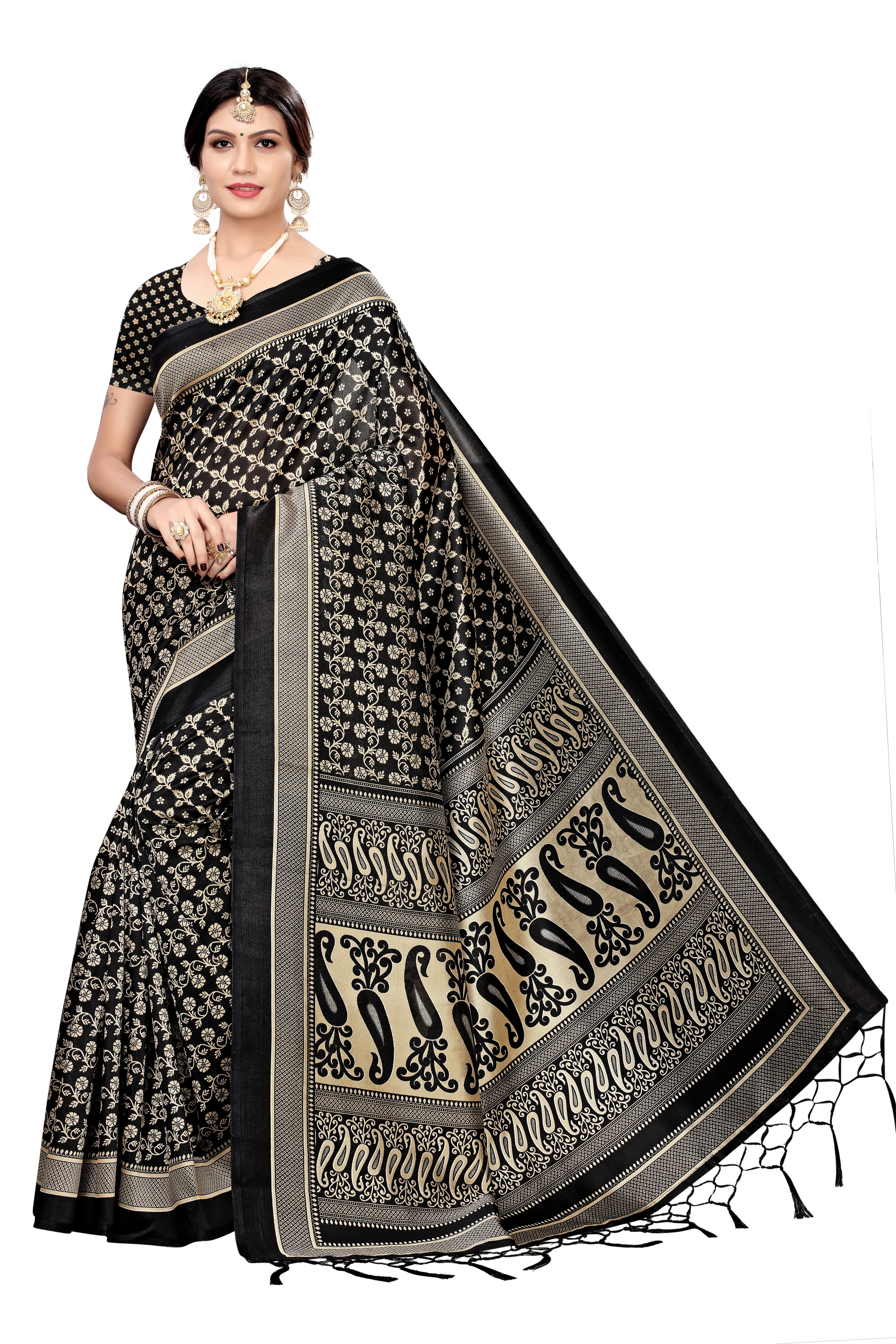 New Banarasi Silk Jhalar Style Kalamkari Saree - Cotton Silk, 6.3 Meter Length With Blouse Piece, Multicolor Printed Design | Ideal For All Seasons