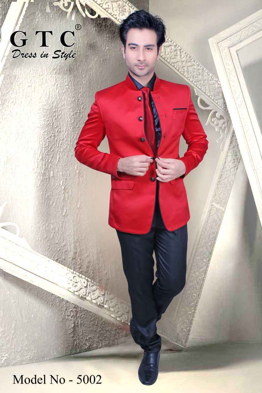 Jodhpuri Suit - Tuxedo Fabric In Imported Red, Black Trouser, Custom Sizes Available, Elegant Button Detailing