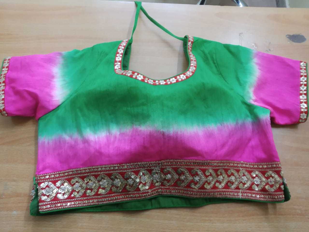 Vc Blouse - Silk Medium Blue, Round Neck | Stylish Design, Comfortable Fit, Sequined Embellishments