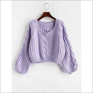 Ladies Fancy Sweater - Acrylic, S-XL, Purple | Cable Knit, Cropped Style, Stylish Sleeves, Soft Fabric, Warmth & Comfort, Versatile Look