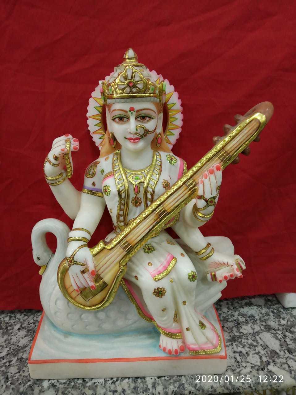 White Marble Saraswati Status