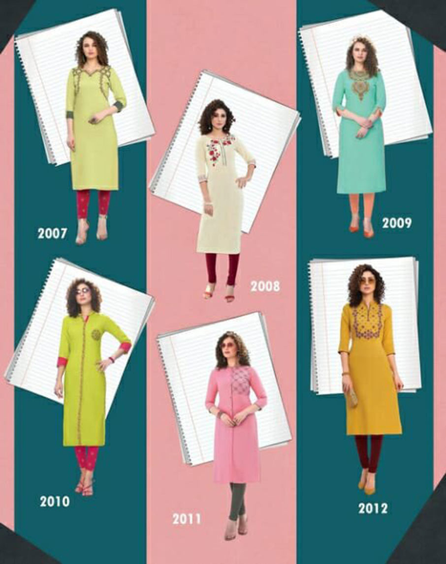 Rayon Embroidery Wholesale Kurti - Heavy Rayon Fabric, S(18)-4xl(25), Length 46 Inch, 12 Pcs Designs | Cool Dry, Quick Dry, Customized Logo, 3-4th Sleeve Style