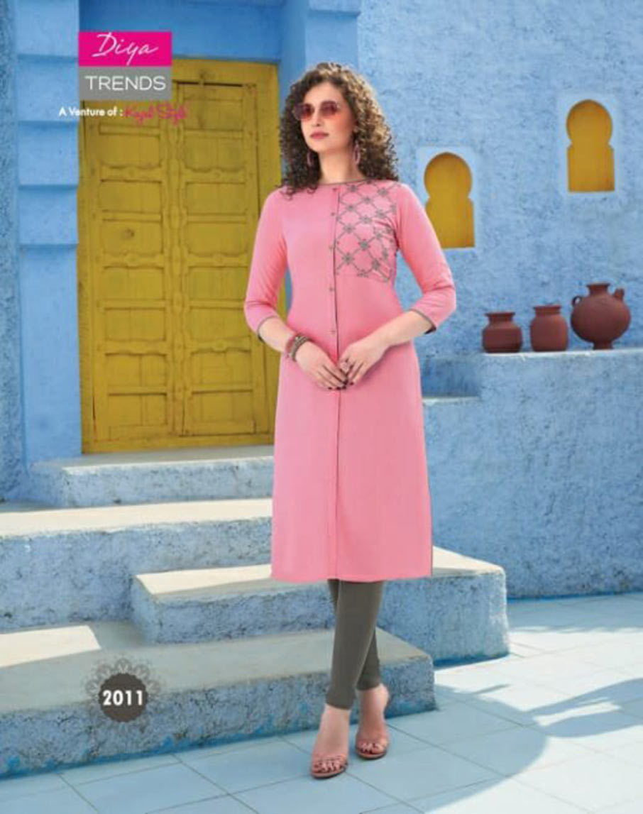 Rayon Embroidery Wholesale Kurti - Heavy Rayon Fabric, S(18)-4xl(25), Length 46 Inch, 12 Pcs Designs | Cool Dry, Quick Dry, Customized Logo, 3-4th Sleeve Style