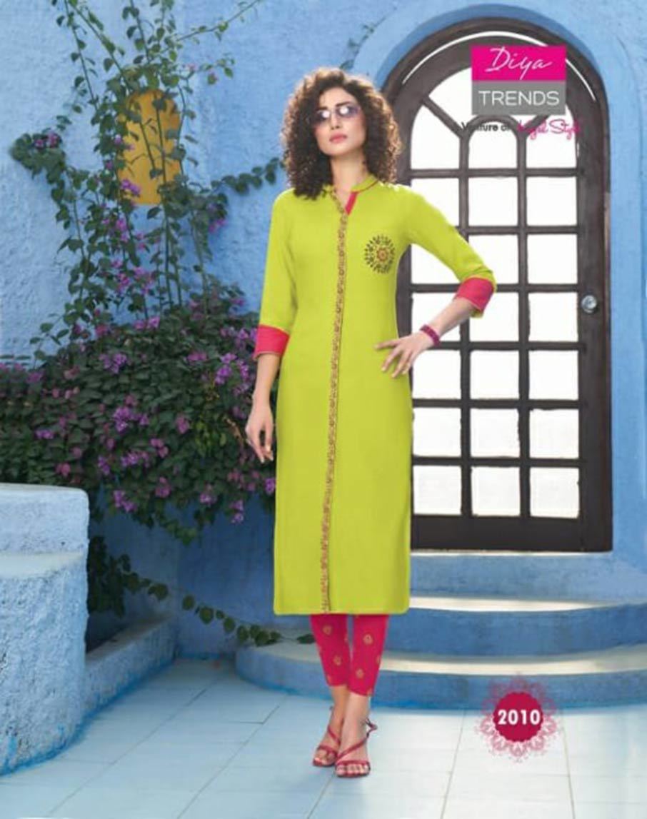 Rayon Embroidery Wholesale Kurti - Heavy Rayon Fabric, S(18)-4xl(25), Length 46 Inch, 12 Pcs Designs | Cool Dry, Quick Dry, Customized Logo, 3-4th Sleeve Style