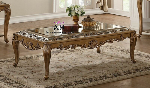 Wooden Center Table - Solid Teak with Rectangular Shape, Dotted Linear Design, Premium Finish | Handmade, Eco-Friendly, No Assembly Required, Ball and Claw Feet
