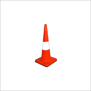 Safety Cone With Rubber Fitted - Plastic & Rubber Material, Available in Different Sizes | Durable Design for Road Usage
