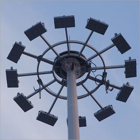 Stadium Galvanized Lighting Pole - 25m-30m Height, 12 LED Multi-Arm Design, Silver Iron Material, 100-250 kW Power