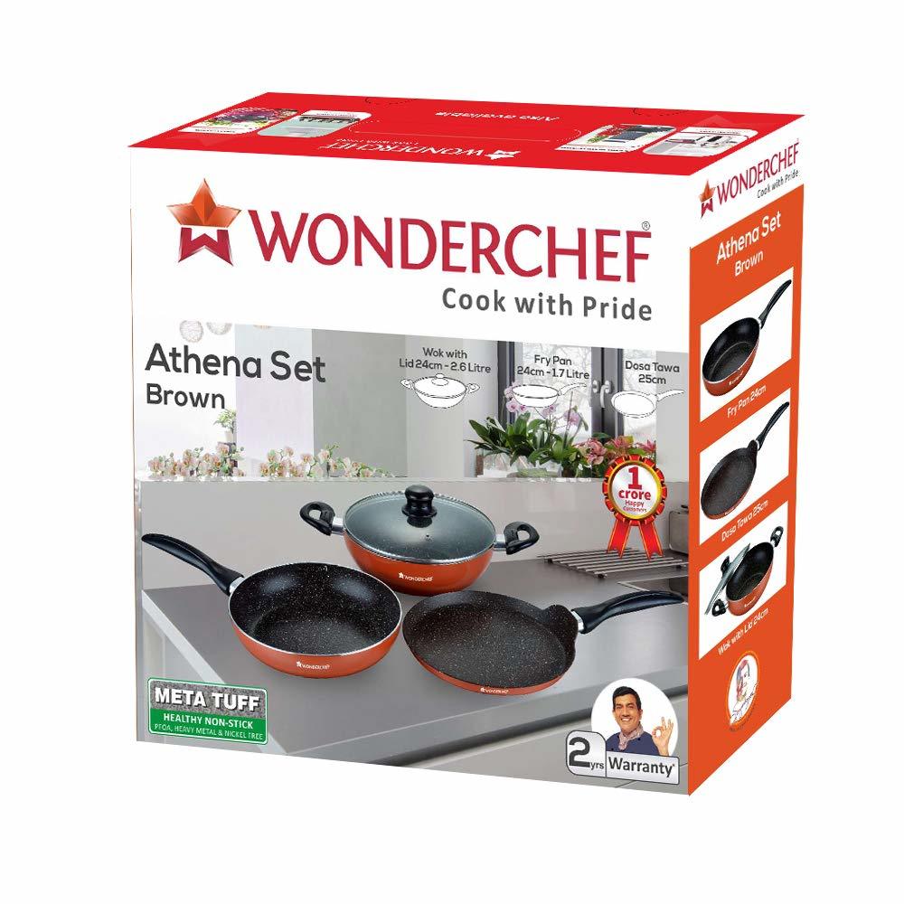 Wonderchef Athena Cookware Set, 3-pieces, Brown