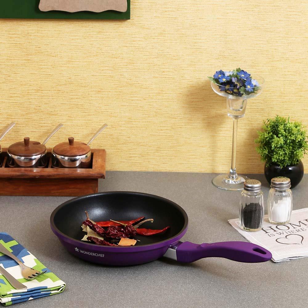 Wonderchef Induction Base Non-stick Aluminum Elite Fry Pan, 20cm, Purple And Black