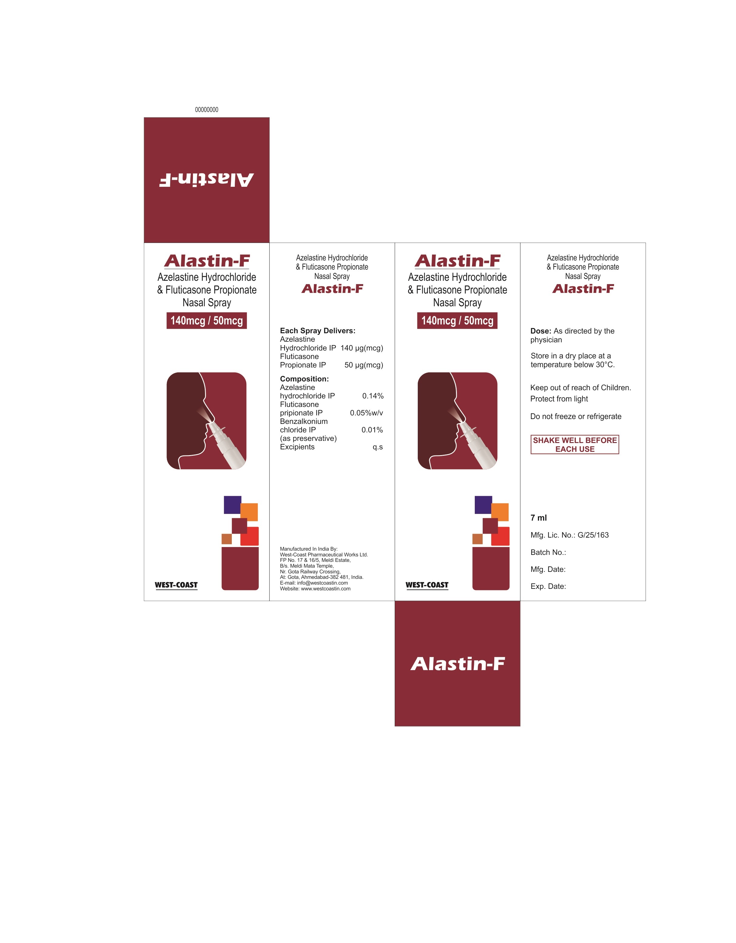 Azelastine Hydrochloride & Fluticasone Propionate Nasal Spray 140mcg/50mcg Cas No: -