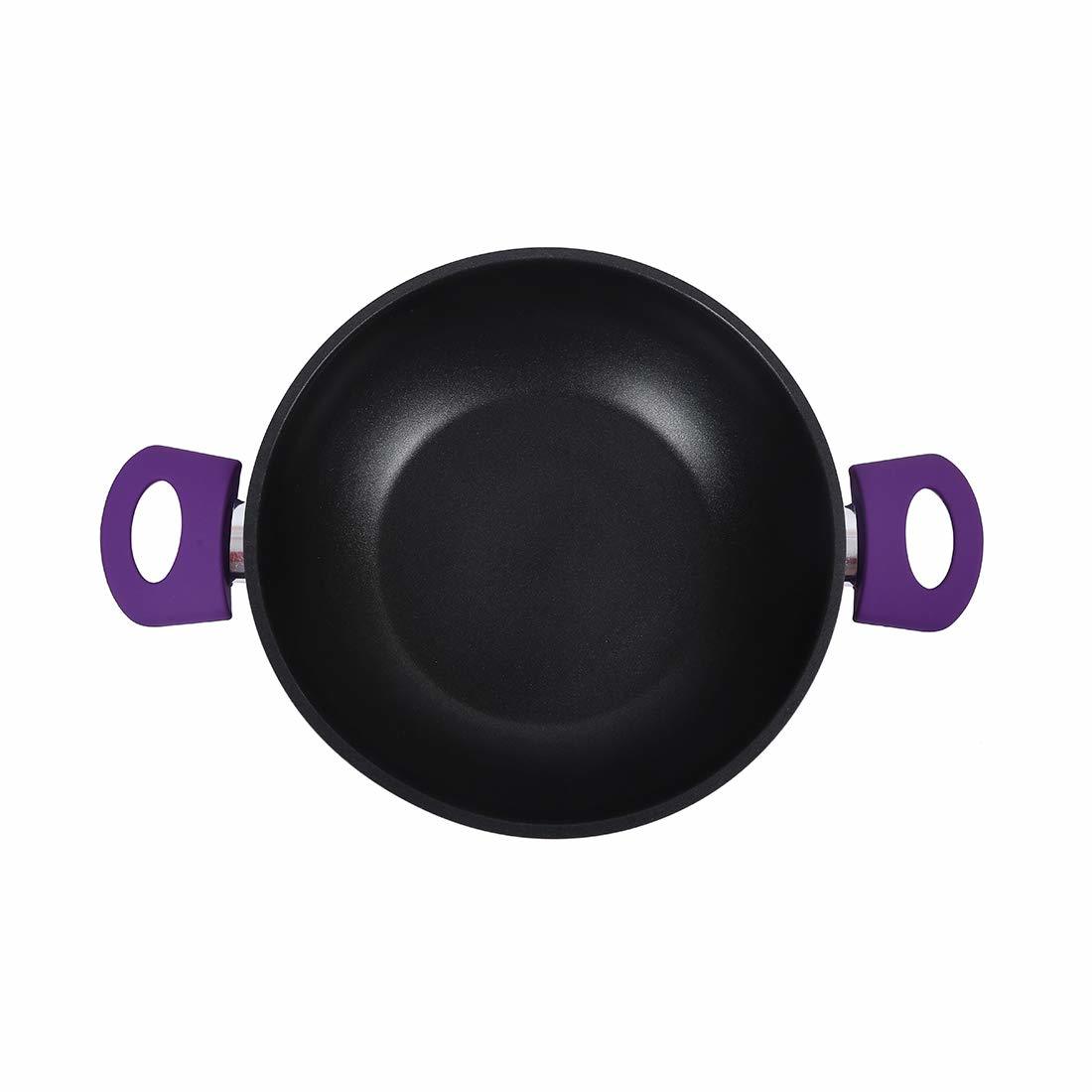 Wonderchef Induction Base Non-stick Aluminum Elite Wok With Lid, 20cm, 2-pieces, Purple And Black
