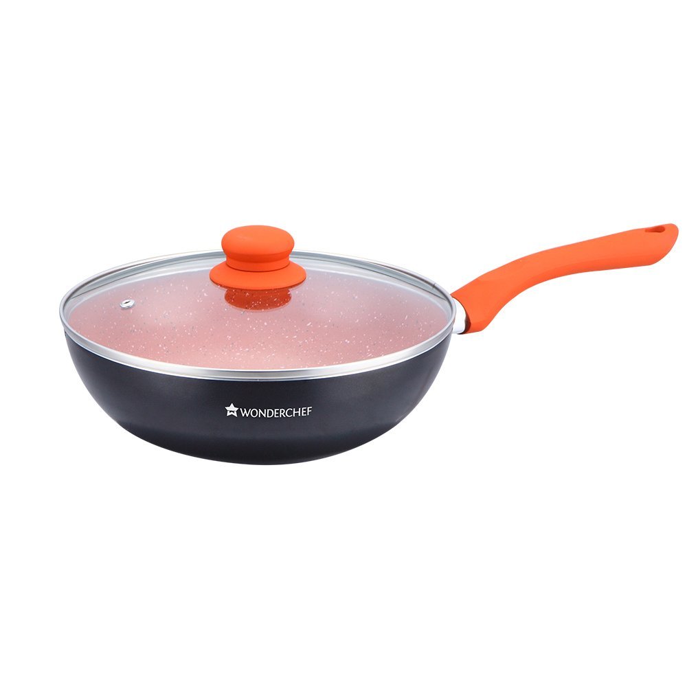 Wonderchef Sakura Aluminium Induction Base Cookware Set, Set Of 3-pieces With Lid, Black/orange