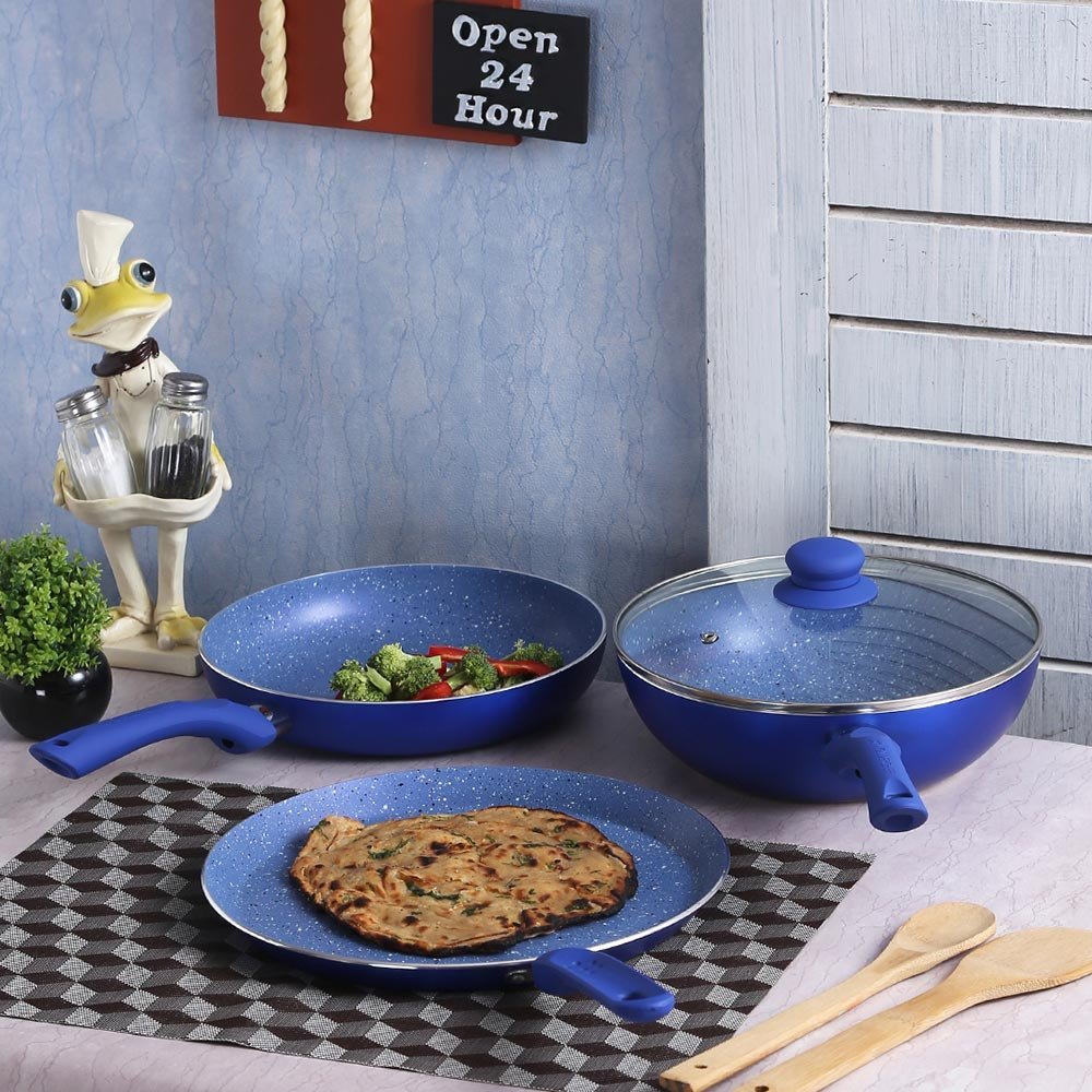 Wonderchef Royal Velvet Plus Induction Base Cookware Set, 4-pieces, Blue