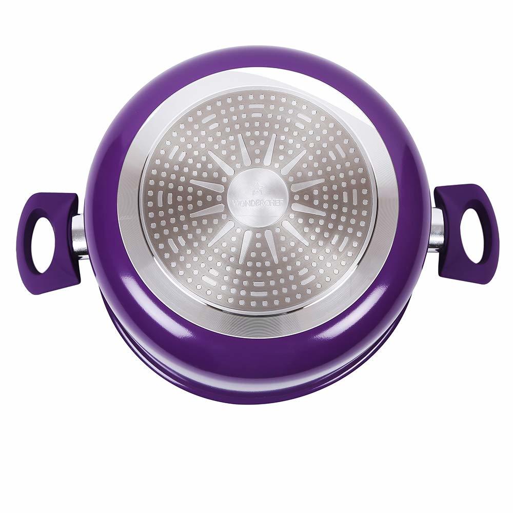 Wonderchef Induction Base Non-stick Aluminum Elite Casserole With Lid, 20cm, 2-pieces, Purple And Black