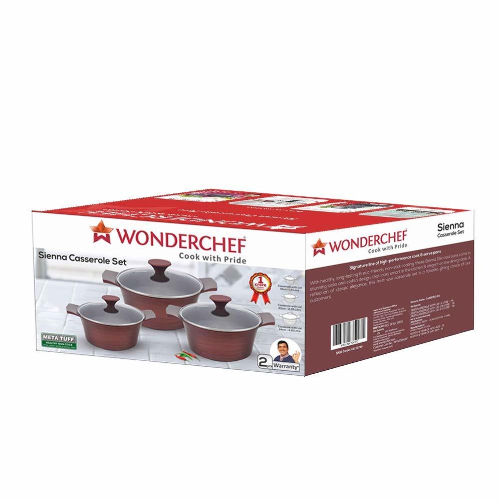 Wonderchef Sienna Aluminium Casserole Set, 3-pieces, Maroon