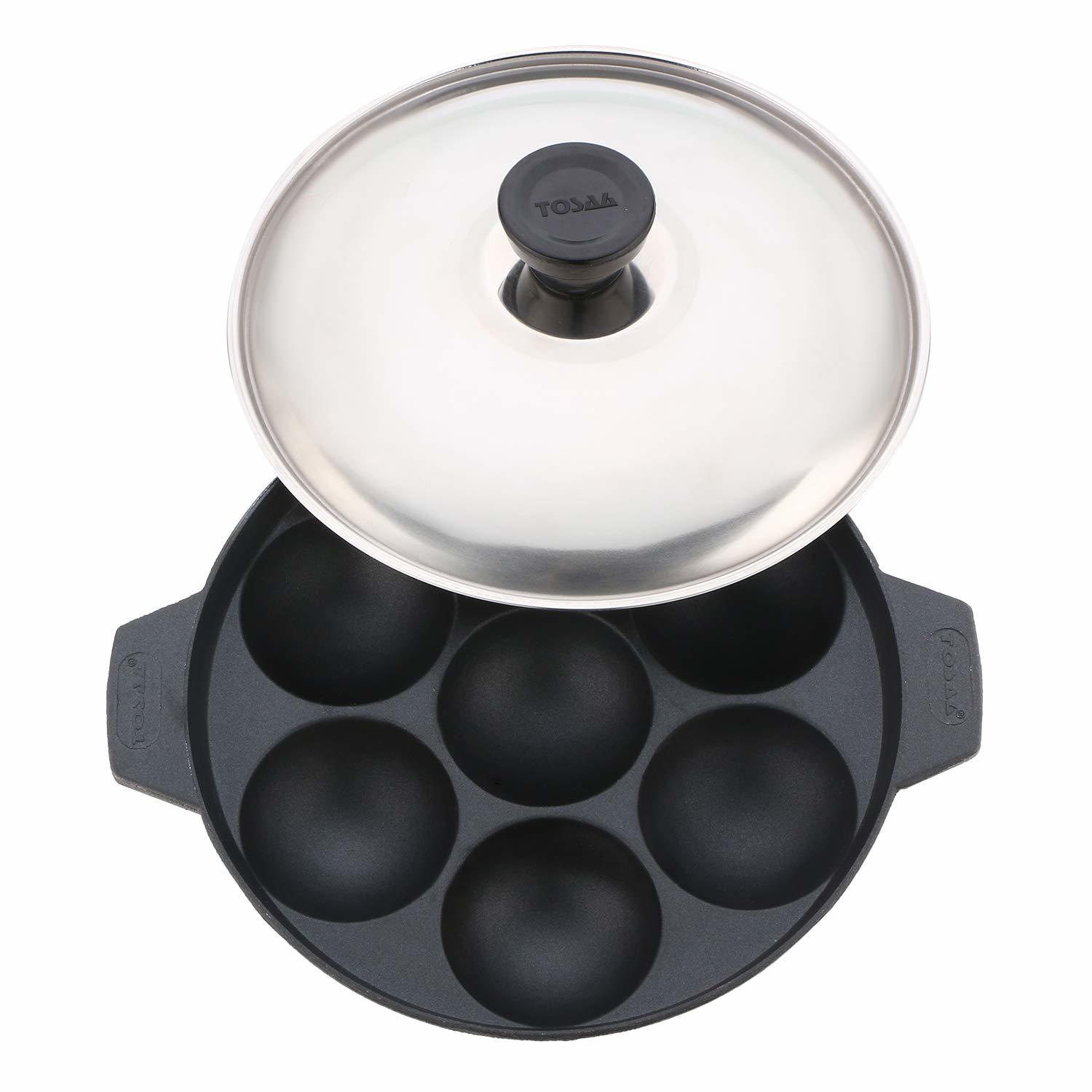 Tosaa Non Stick 7 Cavity Appam Patra With Lid, 17 Cm (200 Grms )