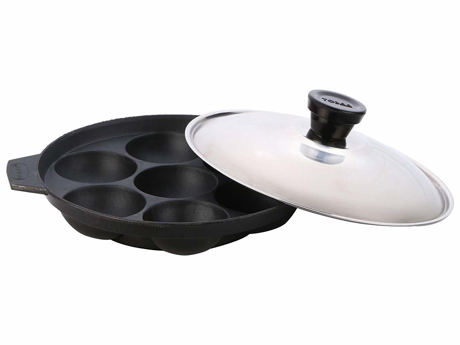 Tosaa Non Stick 7 Cavity Appam Patra With Lid, 17 Cm (200 Grms )