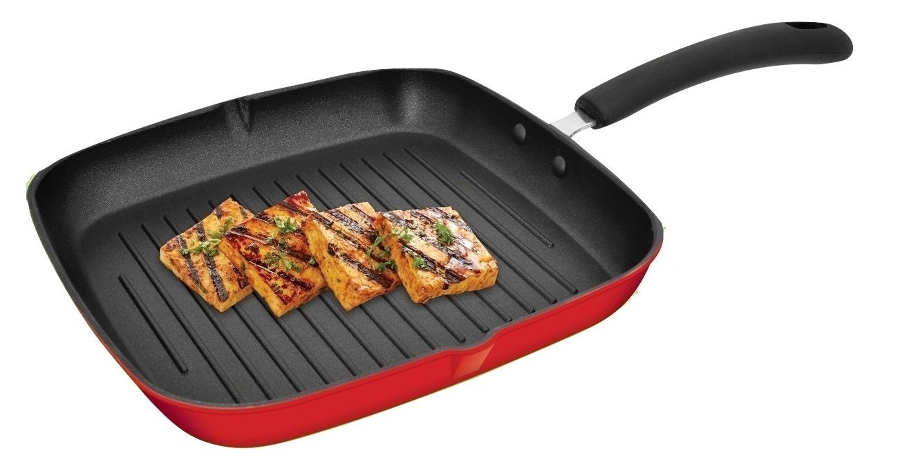 Tosaa Square Non Stick Grill Pan, 24 Cm, Red/grey