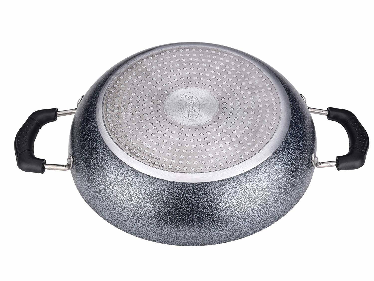 Tosaa Non-stick 2 Litre Kadhai With Glass Lid, 24 Cm (Induction And Gas Compatible), Black