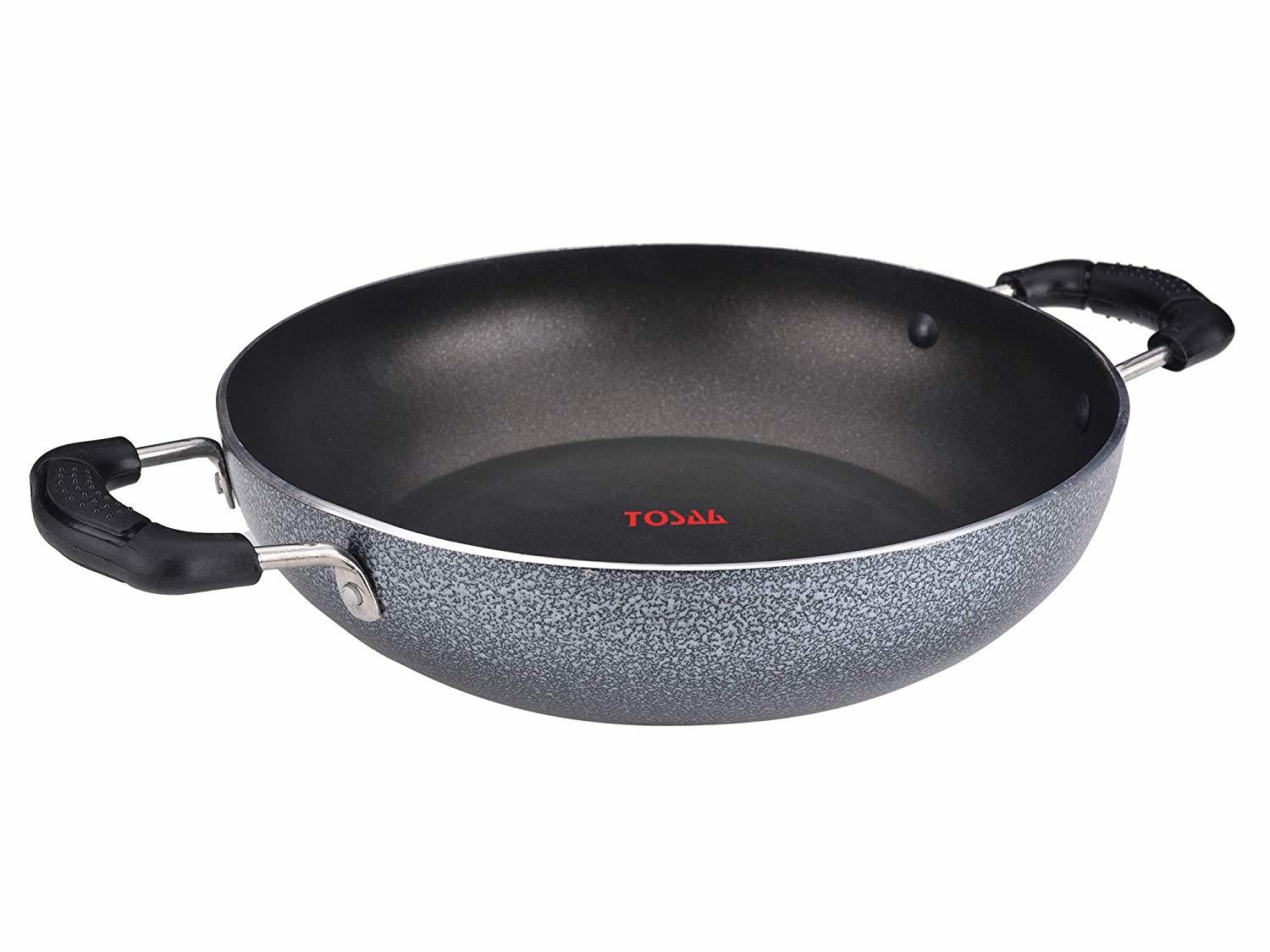 Tosaa Non-stick 2 Litre Kadhai With Glass Lid, 24 Cm (Induction And Gas Compatible), Black