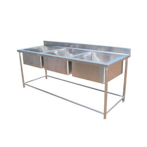 SS Three Sink Unit - Rectangular and Square Polished Stainless Steel Design | Ideal for Restaurants, Hotels, Canteens