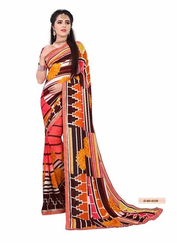 Printed Georgette Saree - Georgette Fabric, 6.3 Mtr Length Including Blouse, Multicolor Design | Comfortable, Unstitched Blouse, Soft Border Finish, Lightweight