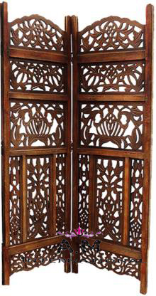 Traditional Wooden Room Separator - Solid Wood, 72x20 Inches , Elegant Indian Design, Folding Privacy Screen With Stand