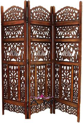Traditional Wooden Room Separator - Solid Wood, 72x20 Inches , Elegant Indian Design, Folding Privacy Screen With Stand