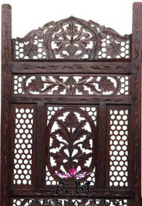 Antique Wooden Partition Screen - Solid Wood, 72x20 Inches Panels, Black Color | Hand-carved Leaf & Deer Design, Foldable Room Divider