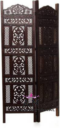 Antique Wooden Partition Screen - Solid Wood, 72x20 Inches Panels, Black Color | Hand-carved Leaf & Deer Design, Foldable Room Divider