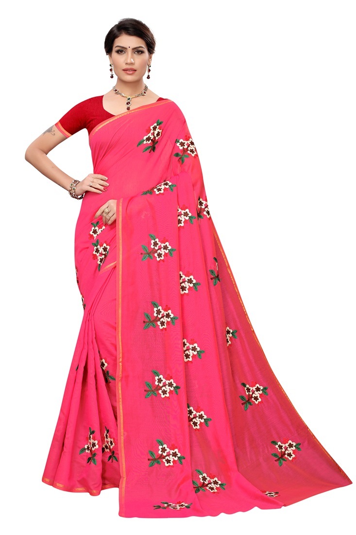Chandri Cottan Printed Saree - Multi-color, Embroidered | Bollywood Style, Suitable For All Seasons, Printed Pattern