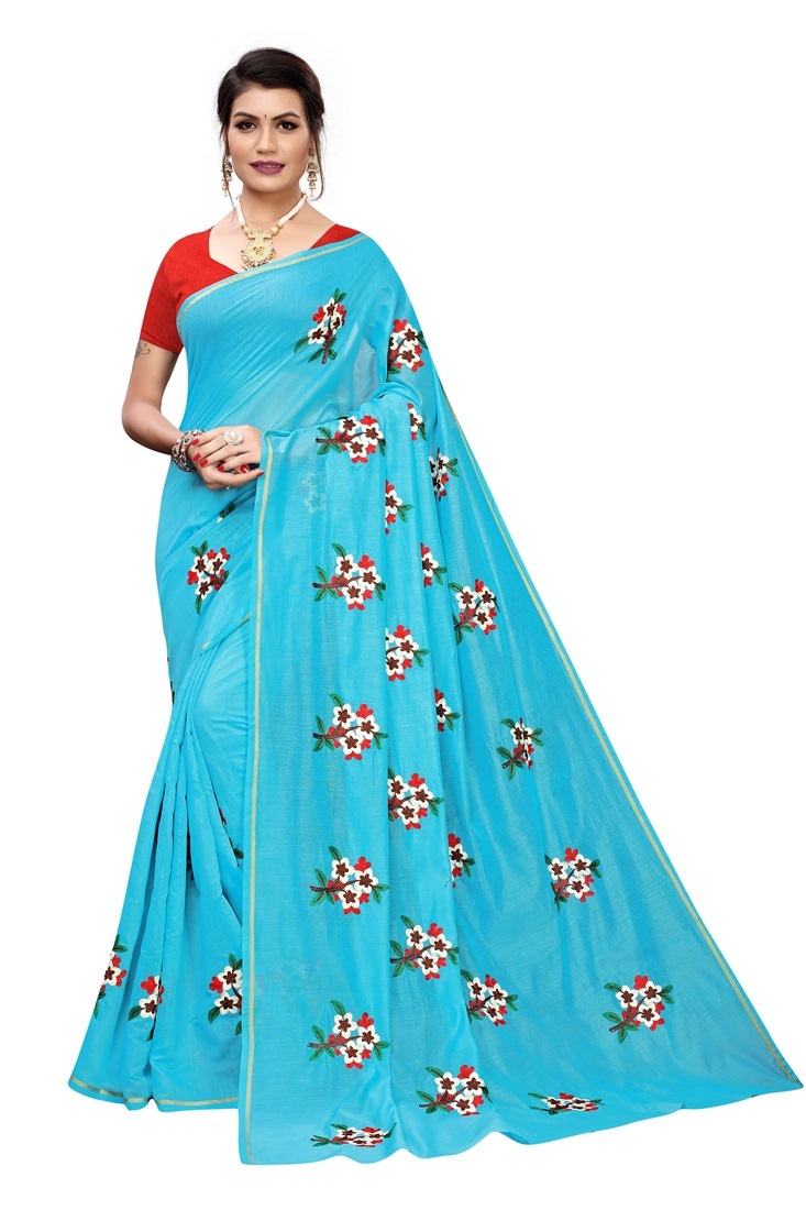 Chandri Cottan Printed Saree - Multi-color, Embroidered | Bollywood Style, Suitable For All Seasons, Printed Pattern