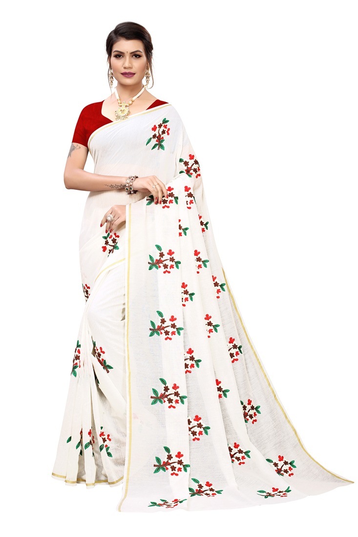 Chandri Cottan Printed Saree - Multi-color, Embroidered | Bollywood Style, Suitable For All Seasons, Printed Pattern