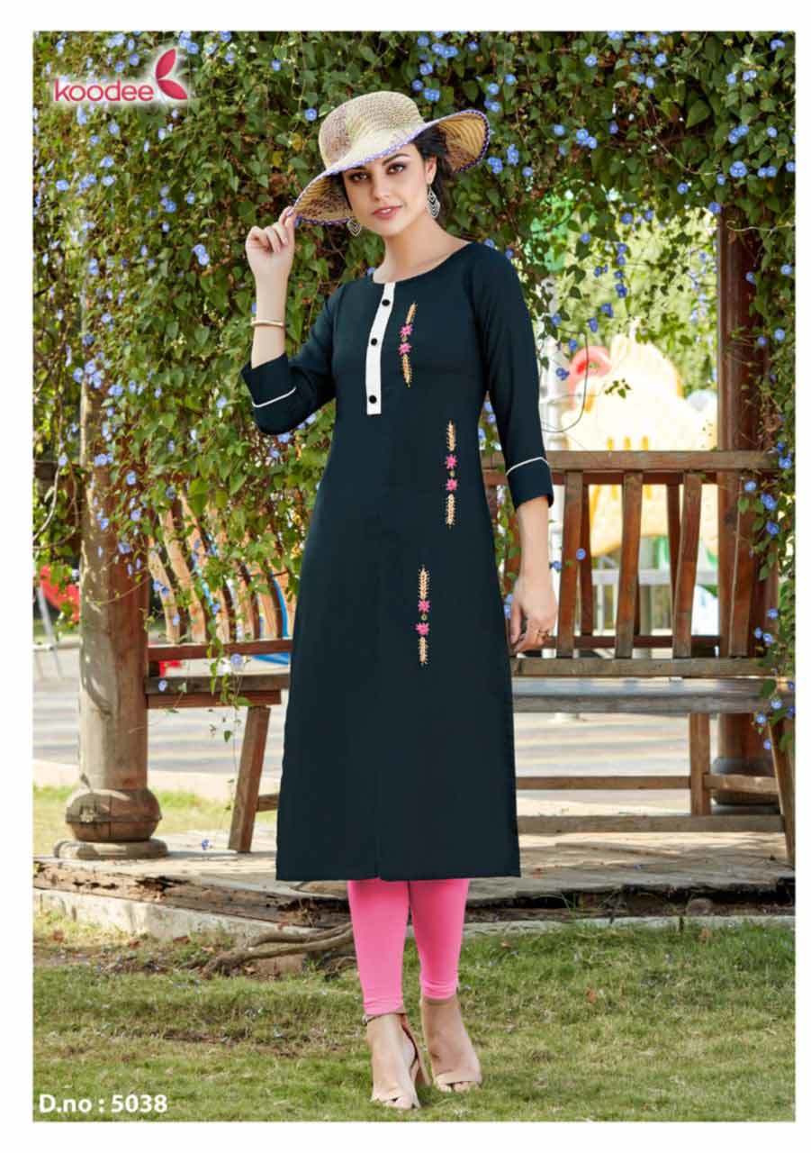 Rayon Kurti - 8 Pcs Set, Sizes M(38) To 3xl(46) | 3-4th Sleeves, Hand Work, Quick Dry & Washable Fabric, Customized Logo