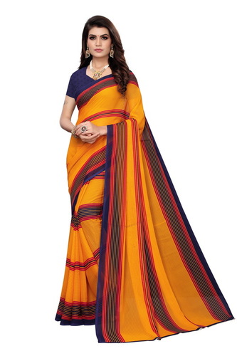 New Raniyal Georgette Saree - Georgette Fabric, Multicolor, Printed Pattern, Bollywood Style, Suitable for Rainy, Spring, Summer, and Winter Seasons
