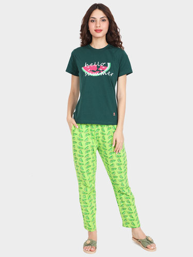 Evolove Womens Printed Pajama T Shirt Sets - Color: Black And White