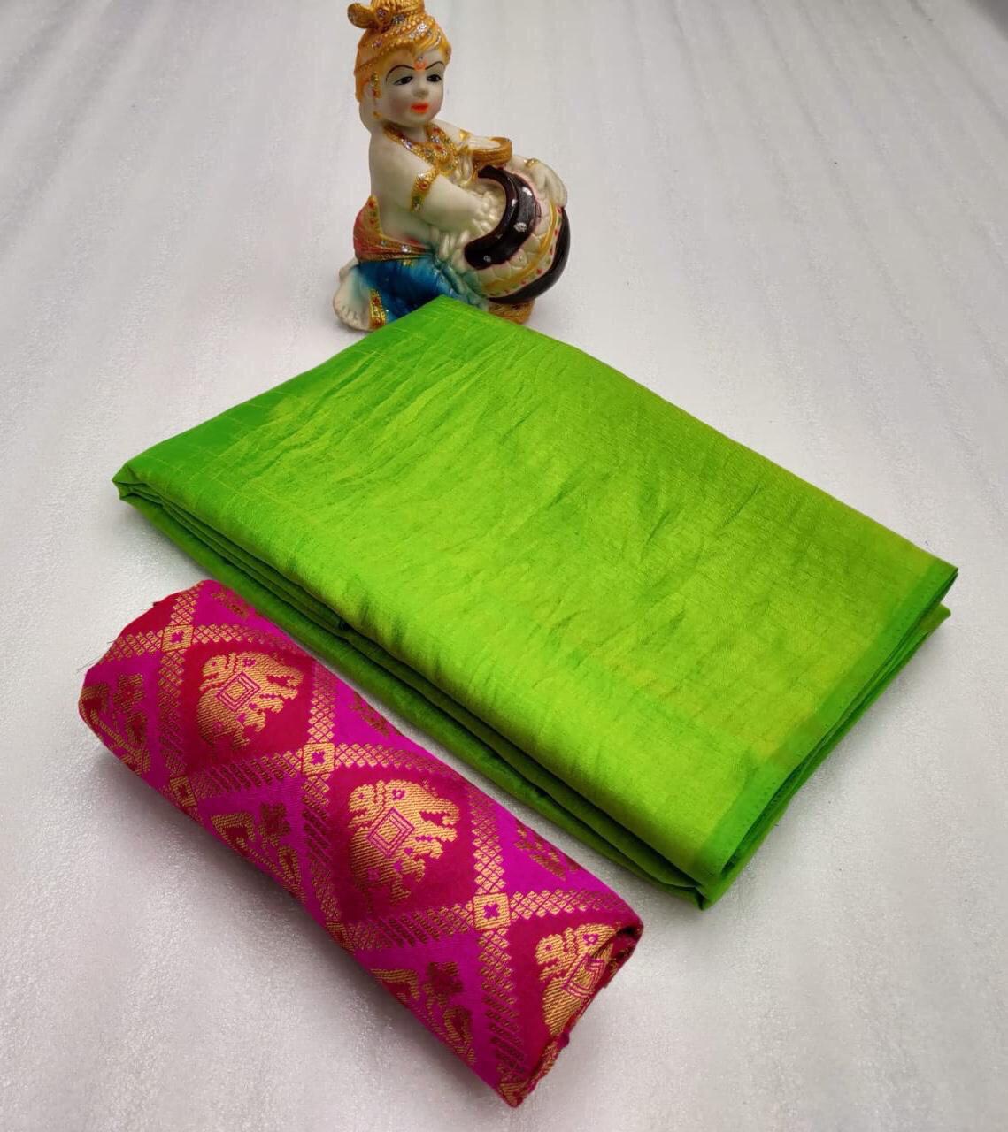 Plain Sarees With Superb Jaquard Blouse - Silk, Multicolor | Printed Pattern, Zari Work, Suitable For All Seasons